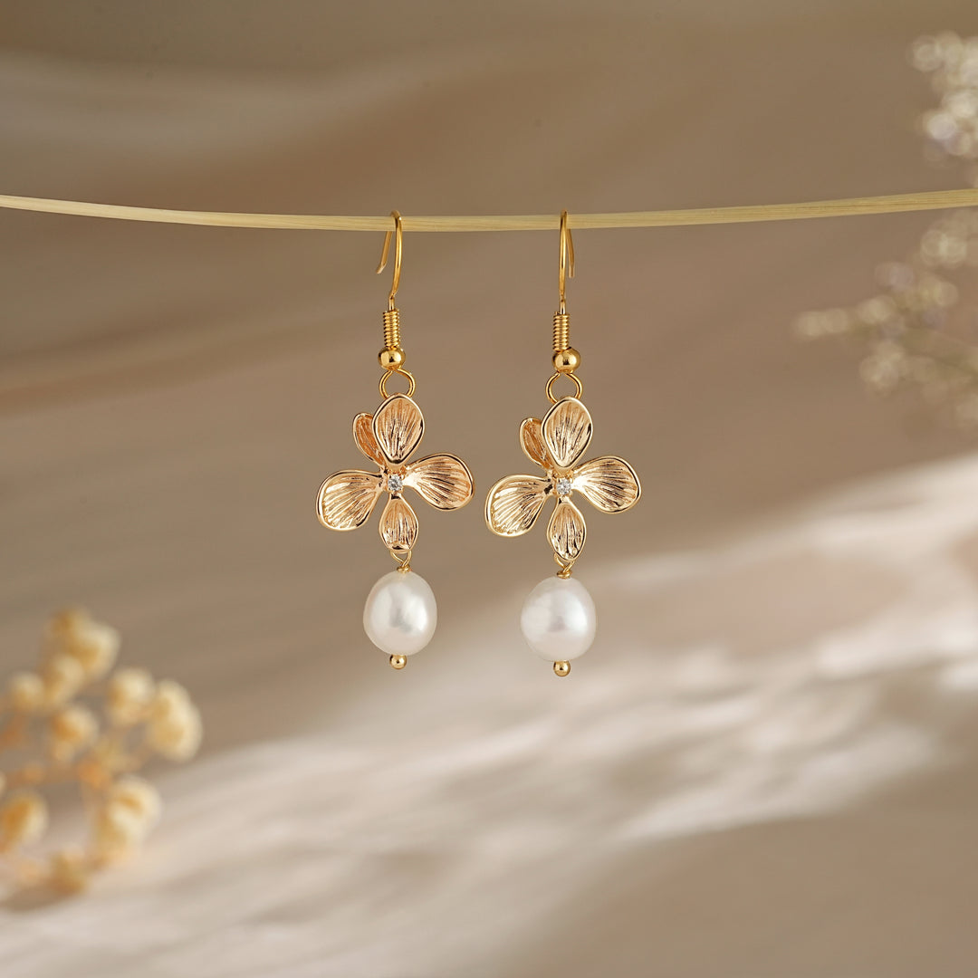 Dainty Floral Pearl Hook Earirngs