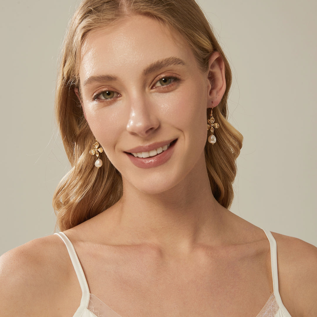 Dainty Floral Pearl Hook Earirngs