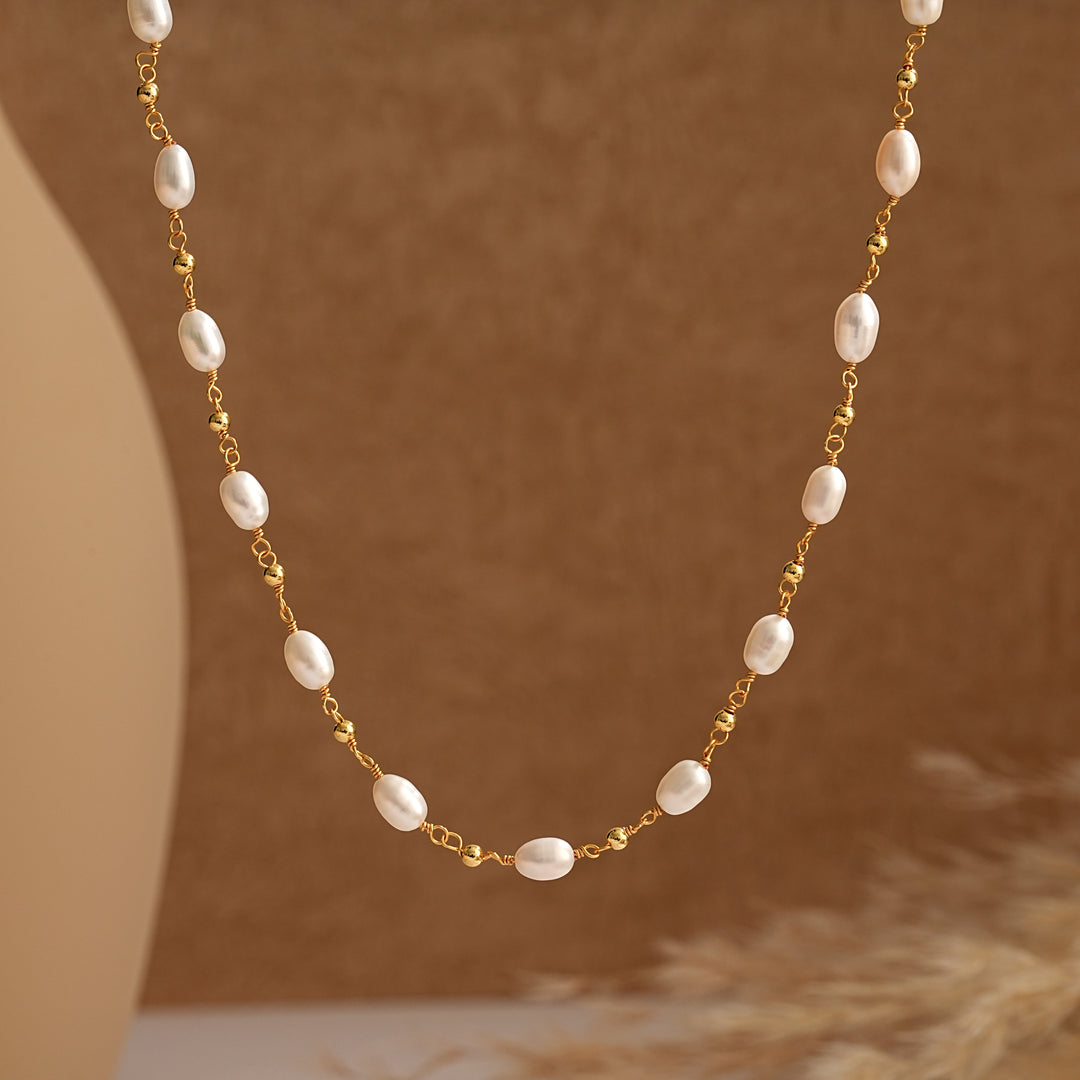 Gold Pearl Beaded Necklace