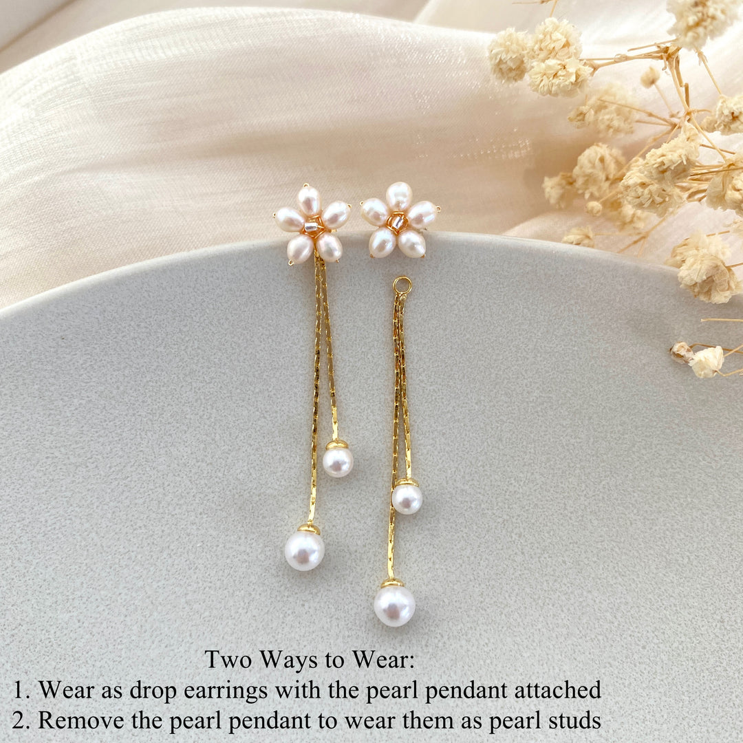 Dainty Flower Pearl Hoop Earrings