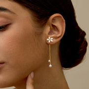 Dainty Flower Pearl Hoop Earrings